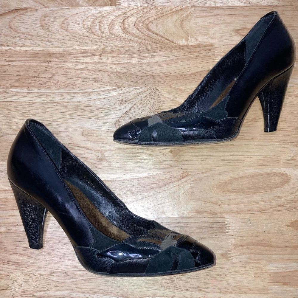 Hugo Boss, Mixed Media Patchwork Pumps Suede, Patent & Smooth Leather Women’s 36 - Picture 6 of 12